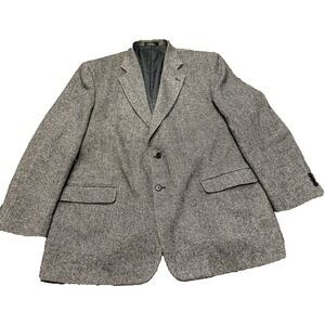 Towncraft Mens 48R Wool Lambswool Herringbone Sport Coat Blazer Gray Black